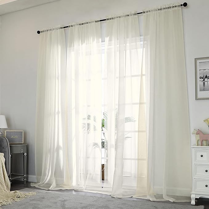 OWENIE Sheer Curtains 96 Inch Length, Elegant Sheer Curtains for Bedroom, Window Voile Sheer Curtain Panels/Drapes/Treatment for Living Room, 2Pcs, Each 42" W x 96" L, Ivory