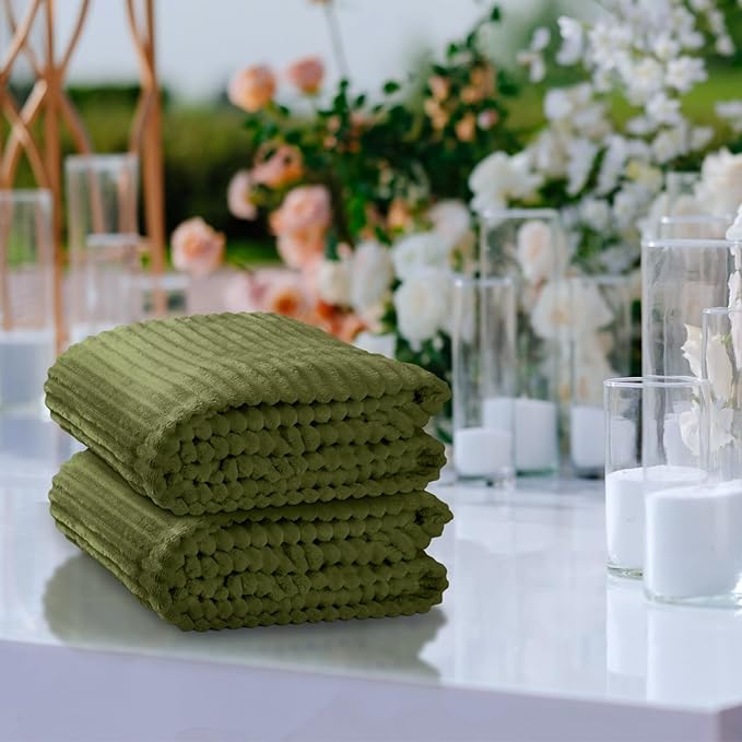Buryeah 24 Pcs Flannel Throw Blanket Bulk 50 x 60 in Sleepover Blanket Outdoor Wedding Throw Lightweight, Oeko-tex Standard 100 Certified for Sofa Homeless Gifts (Army Green)