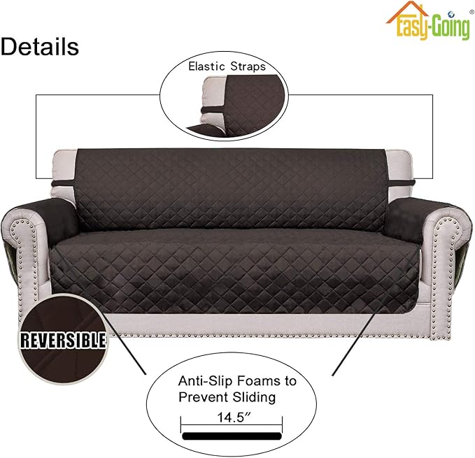 Easy-Going Reversible Oversized Couch Cover for 3 Cushion Couch Sofa Cover for Dogs Water Resistant Furniture Protector Cover with Foam Sticks for Pet (Oversized Sofa, Chocolate/Chocolate)