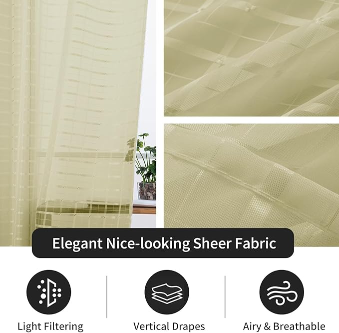 SpaceDresser Check Sheer Curtains 72 Inches 2 Panels Set, Rod Pocket Plaid Window Curtain for Living Room, Sage Green Semi Sheer Drapes for Kitchen Bedroom Children Room Yard（Sage Green, 52W x 72L）