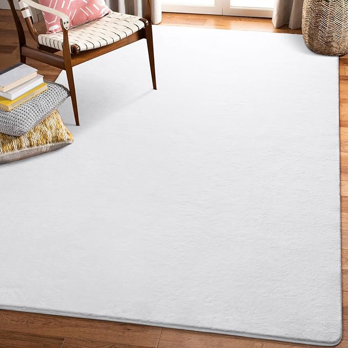 Amearea Large Modern Area Rugs for Bedroom Living Room, 6x9 Feet White Thickened Memory Foam Rug, Fluffy Indoor Washable Rugs Non Slip Minimalist Carpet for Boys Girls Dorm Nursery Room Decor