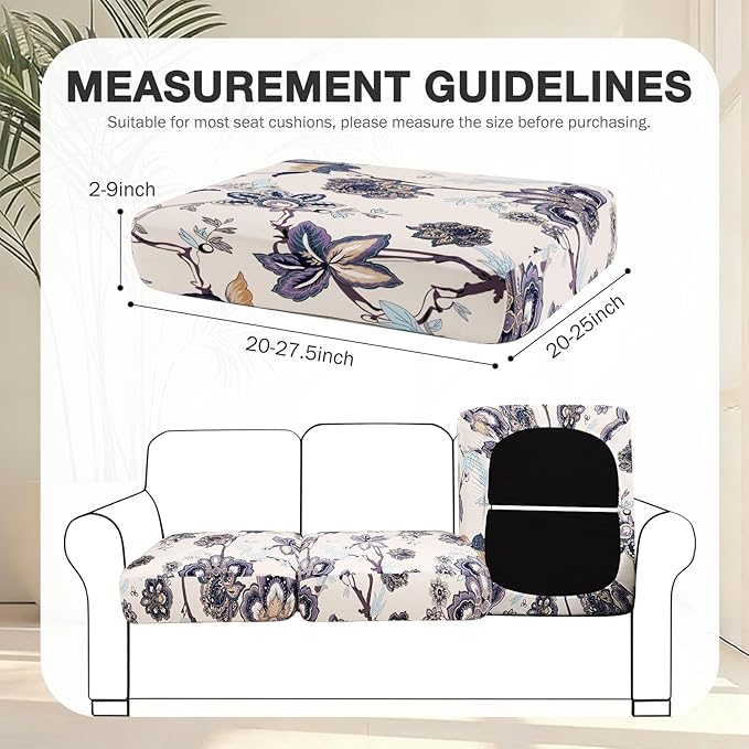 hyha 4Pcs Patio Cushion Covers, Stretch Outdoor Couch Cushion Covers, Washable Outdoor Chair/Sofa Slipcovers for Patio Furniture Cushions Protector with Elastic Bottom(Vintage Flower,Cover Only)
