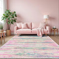 KOZYFLY Pink Nursery Rug for Baby Girl, Washable Thin Area Rugs 5x7 for Kids Bedroom Dorm Playroom, Non-Slip Faux Wool Soft Low Pile Living Room Rug for Dining Room, Kitchen Bathroom