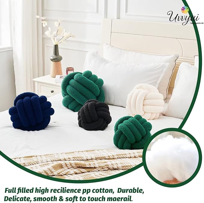 Uvvyui Knot Pillow Ball, Soft Home Decorative Pillows, Round Throw Pillow, Handmade Knotted Plush Pillow, Round Boucle Pillow Cushion (14 Inches Dark Green)
