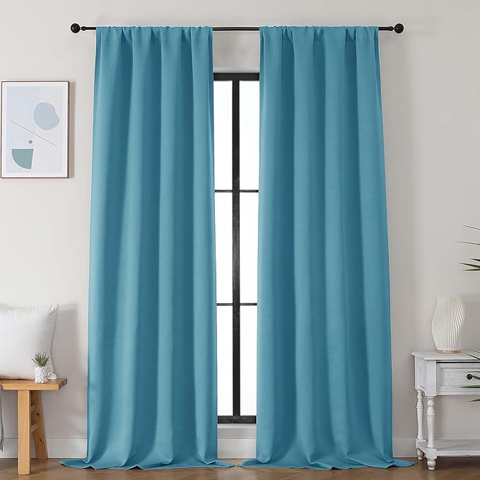 Simplebrand Ava Turquoise Blackout Curtains for Bedroom 96 Inches Long 2 Panels, Solid Thermal Insulated, Energy Saving Nursery Window Treatment Curtains Blackout Drapes, W40 x L96 Inch, Turquoise