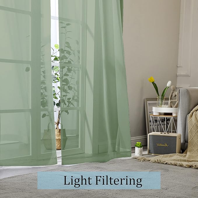 OWENIE Sheer Curtains 90 Inches Long 2 Panels Set, Sage Green Sheer Curtains Rod Pocket Voile Drapes for Living Room, Airy Soft-Touching Drapes, 2 PCS Panels, Each 42" W x 90" L Inch