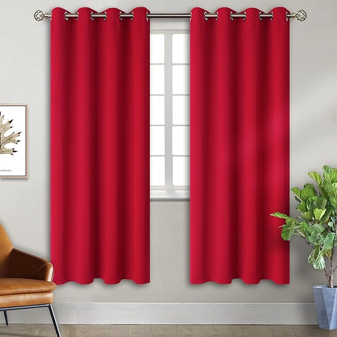 BGment Red Blackout Curtains 72 Inch Length 2 Panels Set, Grommet Thermal Insulated Room Darkening Curtains for Bedroom, Each 46 x 72 Inch