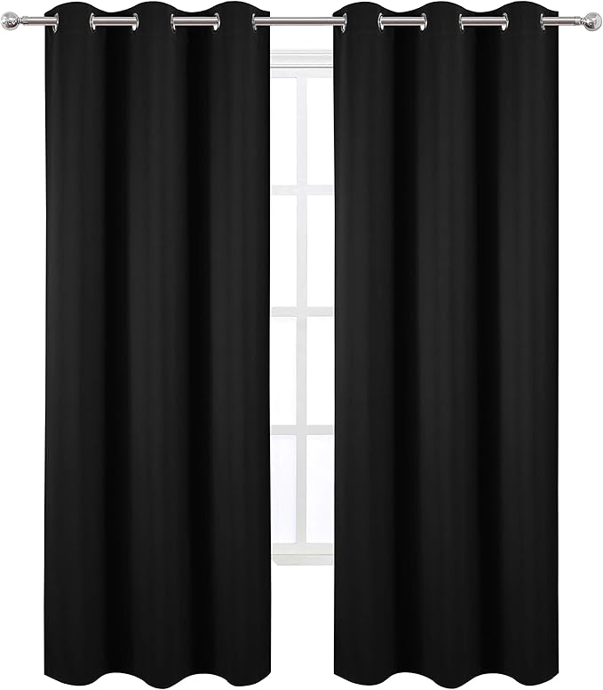 LEMOMO Black Thermal Blackout Curtains/42 x 84 Inch/Set of 2 Panels Room Darkening Curtains for Bedroom