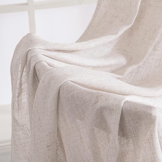 MIULEE White Linen Curtains 63 Inch Length 2 Panels for Bedroom Living Room, Soft Thick Linen Textured Natural Window Drapes Semi Sheer Light Filtering Back Tab Rod Pocket Burlap Look Decor