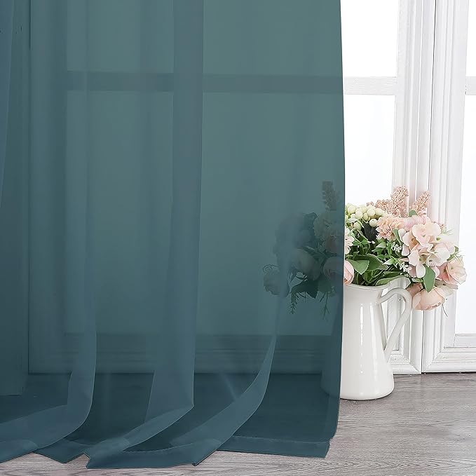 Chyhomenyc Stone Blue Sheer Curtains 72 Inch Length 2 Panels, Light Filtering Soft Airy Rod Pocket Voile Window Curtain Drapes for French Door Bedroom Living Room, Each 42Wx72L Inches