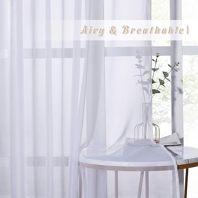 NICETOWN Sheer Curtains 63 inch Length - Grommet Living Room Curtain Panels Voile Textured Soft and Lightweight Window Treatments for Bedroom Decor, W37 x L63, 2 Pieces