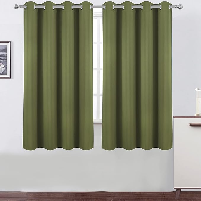 LEMOMO Olive Green Blackout Curtains 52 x 63 Inch Length/Set of 2 Curtain Panels/Thermal Insulated Room Darkening Blackout Curtains for Bedroom