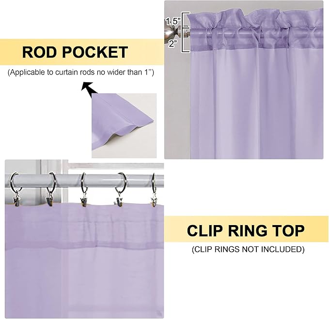 OVZME Lavender Sheer Curtains 54 Inches Long 2 Panels - Soft Light Filtering Window Sheer Panels for Living Room/Bedroom, Top Dual Rod Pocket, 1 Pair, Each 42Wx54L Inches