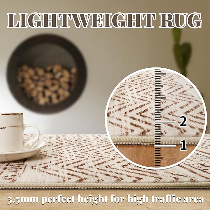 Washable Moroccan Hallway Runner Rug 2'6''x16' - Non-Slip Kitchen Floor Mat Soft Bedroom Carpet with Rubber Backing Living Room Runner for Entryway Farmhouse Style Low Pile Rug 2'6''x16' Beige