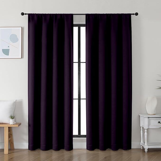 Simplebrand Ava BlackBerry Blackout Curtains for Bedroom 72 Inch Length 2 Panels Set, Privacy Thermal Insulated Rod Pocket Window Curtains for Patio French Door Front Door, W40 x L72 Inch
