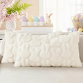 decorUhome Easter Bunny Pillow Covers 12x20 Inch Set of 2, Soft Plush Faux Wool Jacquard Cream White Rabbit Cushion Covers, Farmhouse Neutral Spring Easter Holiday Decor for Couch Sofa Bed