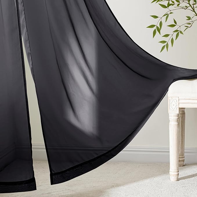 MIULEE Short Curtains 30 Inches Long, 4 Panels Set, Light Filtering Half Window Tier Black Sheer Curtains for Kitchen/Bathroom, 42W x 30 Inches