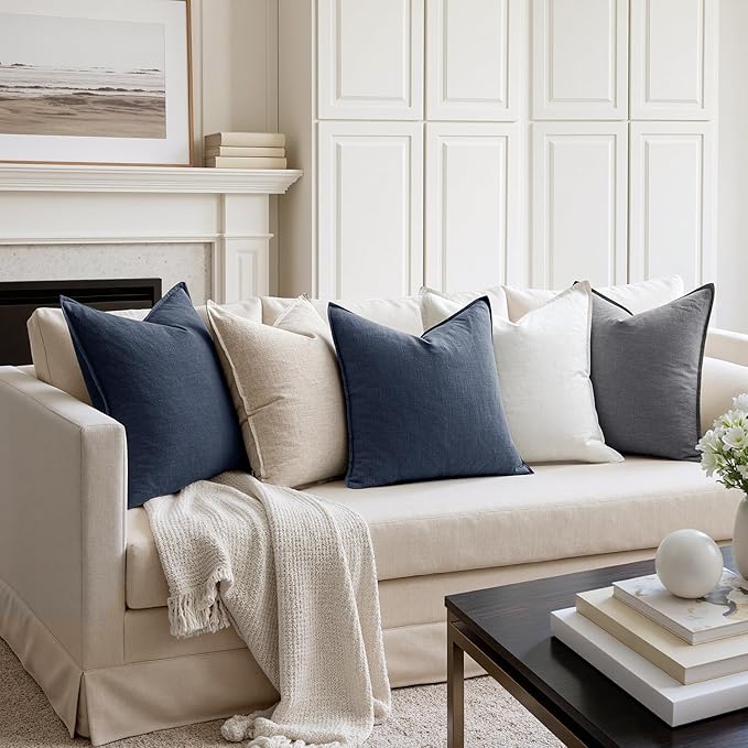 MIULEE Decorative Pillow Covers 20x20 Inch Indigo Blue Boho Farmhouse Neutral Couch Throw Pillows for Bed Pack of 2 Accent Coastal Modern Pillowcase Summer Sofa Livingroom Home Decor
