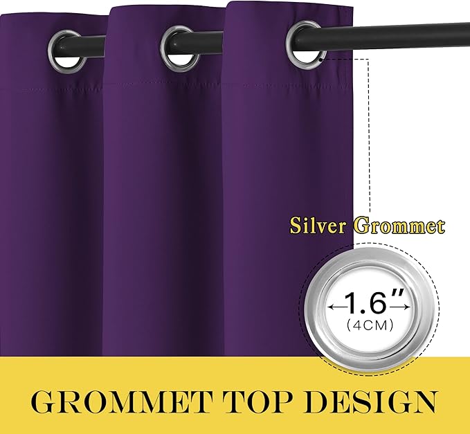 NICETOWN Blackout Curtains for Bedroom, Grommet Top Room Darkening Thermal Insulated Solid Window Treatments for Bedroom/Kids Room, Royal Purple, 2 Panels, W46 x L63