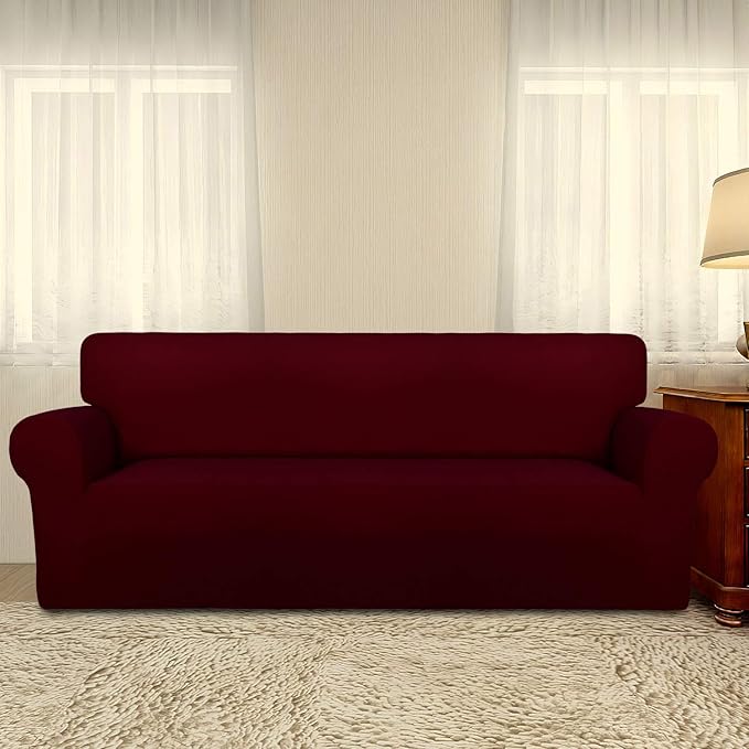 PureFit Super Stretch Sofa Slipcover – Spandex Non Slip Soft Couch Sofa Cover, Washable Furniture Protector with Non Skid Foam and Elastic Bottom for Kids, Pets （Sofa, Wine）