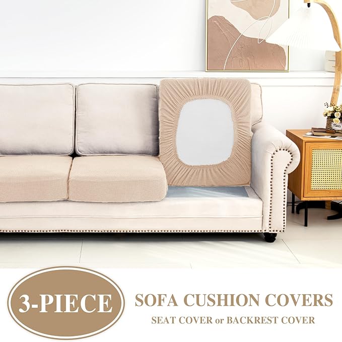 Couch Cushion Covers Seat Cushion Cover Stretch Couch Cover Separate Sectional Sofa Slipcovers Furniture Protector(3 Pieces for Seat or Sofa Backrest, Natural)
