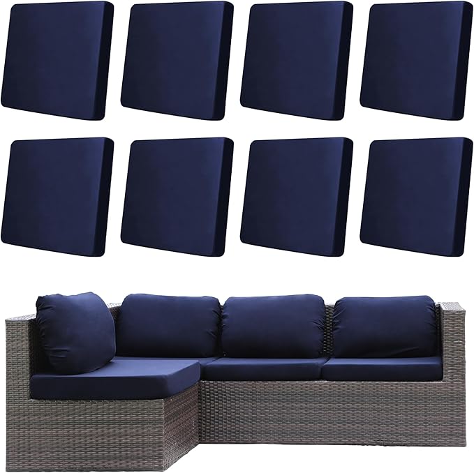 8Pcs Outdoor Cushion Covers, Patio Cushion Covers,Stretch Elastic Slipcovers, Replacement Washable & Reusable Furniture Protector for Patio Couch (Navy Blue,Cover Only)