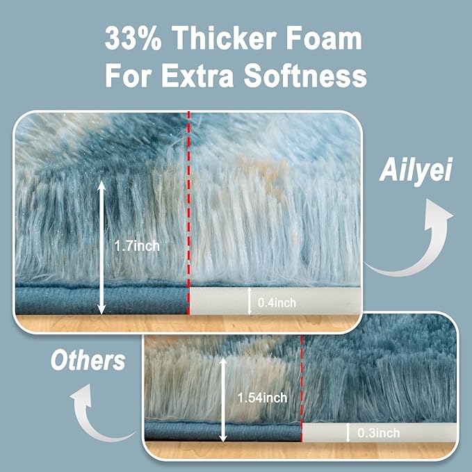 Soft Runner Rugs for Bedroom Hallways, 2x6 Abstract Blue Fluffy Shag Throw Area Rug Non Slip for Bedside Dorm, Long Shaggy Furry Carpet for Nursery Living Room