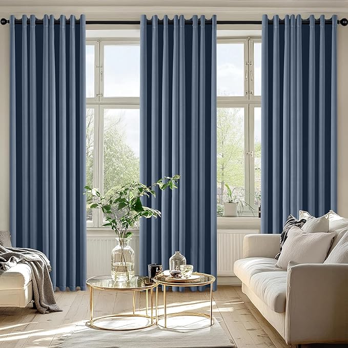 MIULEE Stone Blue Blackout Curtains for Bedroom Living Room 84 Inches Long 2 Panels, Thermal Insulated Room Darkening Drapes Solid Grommet Noise Reduction Light Blocking Window Treatments 50x84 Inch
