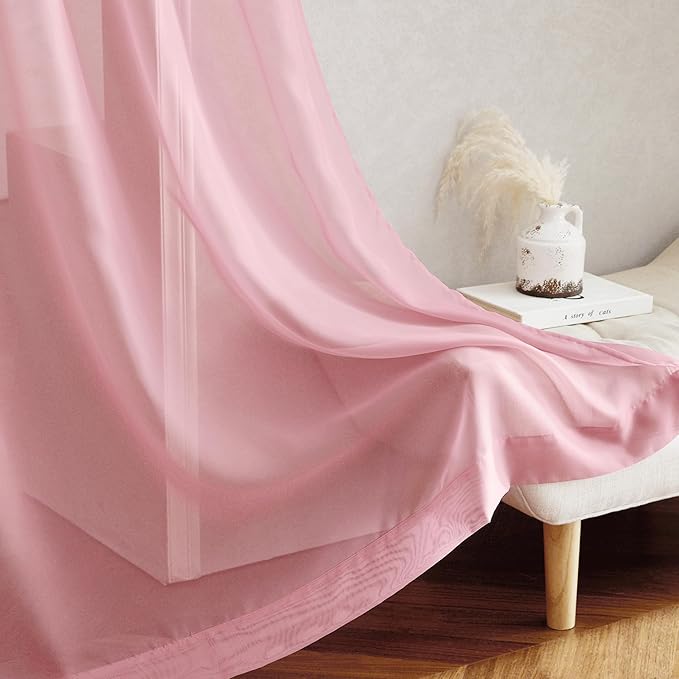 NICETOWN Pink Sheer Curtains for Living Room, Grommet Lightweight Gauzy Textured Sheer Panels Light Filtering Window Treatment for Girls Room, W54 x L108, 2 Panels