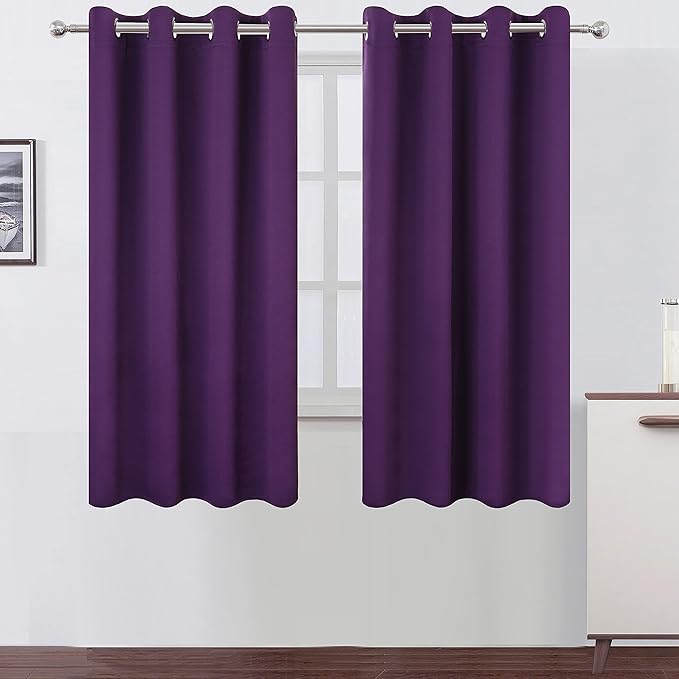 LEMOMO Blackout Curtains 52 x 63 inch/Purple Curtains Set of 2 Panels/Thermal Insulated Room Darkening Bedroom Curtains