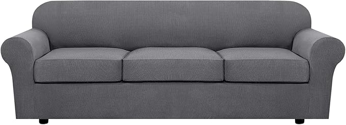 H.VERSAILTEX 4 Piece Stretch Sofa Covers for 3 Cushion Couch Covers for Living Room Furniture Slipcovers (Base Cover Plus 3 Seat Cushion Covers) Upgraded Thicker Jacquard Fabric (XL Sofa, Grey)