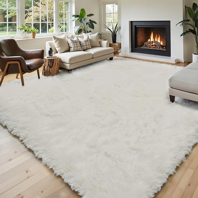 Rugs for Living Room 6x9, Alfombras para Salas Shag Large Plush Soft Area Rug, Shaggy Carpets for Bedroom, Kids Boys Girls Home Decor Aesthetic(Cream, 6 x 9)