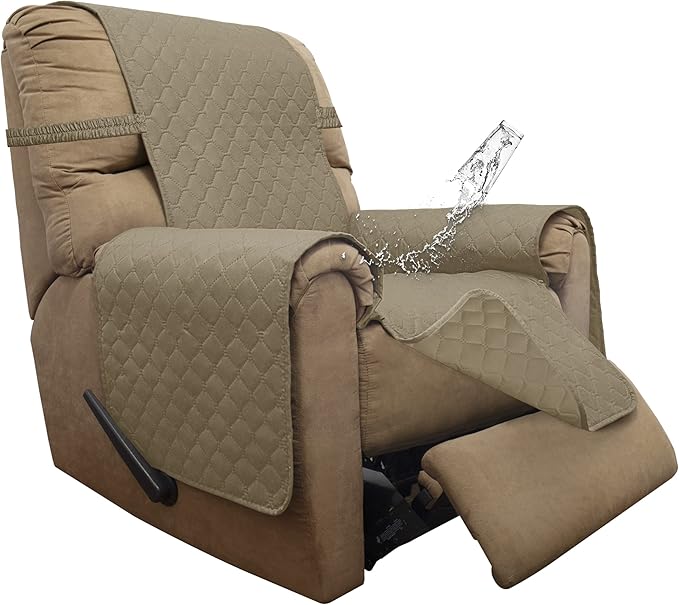 ISSUNTEX Double Protection 100% Waterproof Recliner Covers for Living Room, Reversible Furniture Protector Recliner Couch Sofa Slipcover for Dogs, Pets, Kids (Recliner, Beige/Beige)