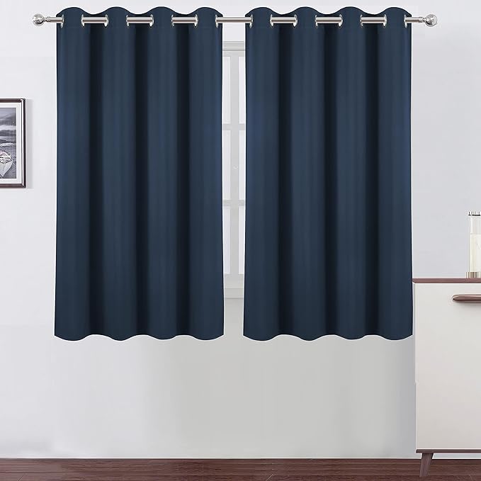 LEMOMO Navy Blue Blackout Curtains/52 x 45 Inch/Set of 2 Panels Room Darkening Short Curtains