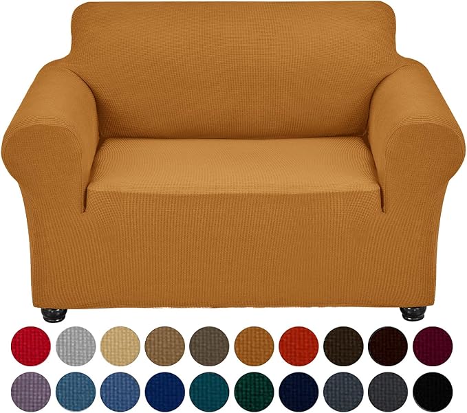 Joccun Stretch Chair Couch Cover,1-Piece Sofa Slipcover Spandex Jacquard Fabric Sofa Covers with Elastic Bottom,Washable Furniture Protector for Dogs,Cats,Kids(Armchair,Gold)
