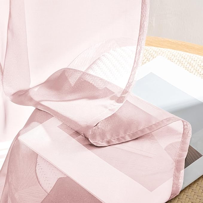 MIULEE Blush Pink Sheer Curtains 96 Inches Long, 4 Panels Set, Light Filtering Rod Pocket Voile Drapes for Living Room and Bedroom, Airy Soft Fabric Window Treatments, 42 x 96 Inches