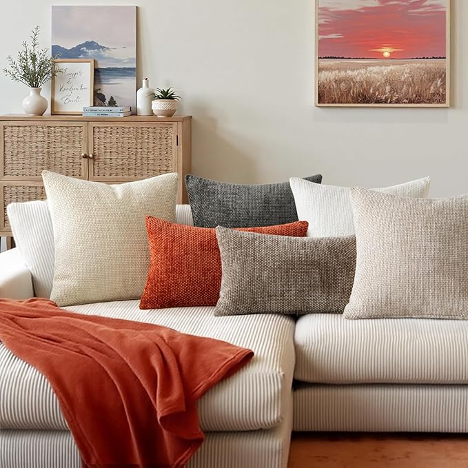 MIULEE Pack of 2 Burnt Orange Decorative Pillow Covers 18x18 Inch Soft Chenille Couch Throw Pillows Farmhouse Cushion Covers for Home Decor Sofa Bedroom Living Room
