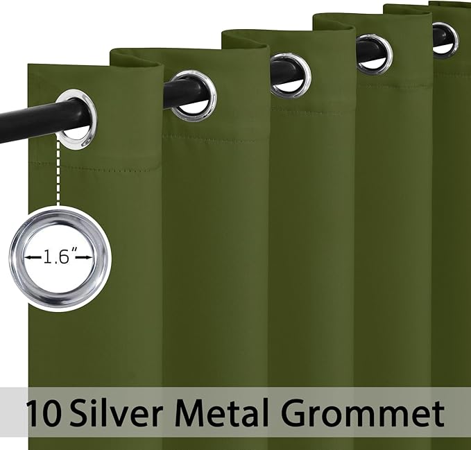 Yakamok Olive Green Curtains 84 Inches Length Blackout Curtain for Bedroom-Green Room Darkening Thermal Insulated Grommet Drapes for Living Room, 62W x 84L,2 Panels