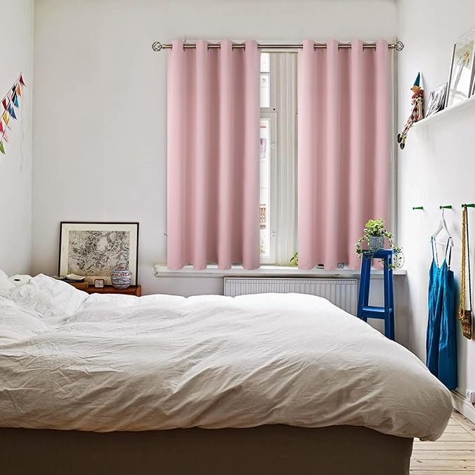 BGment Room Darkening Curtains 54 Inches Long - Grommet Thermal Insulated Drapes Window Treatment Curtains for Bedroom, 2 Panels, 52 x 54 Inch, Baby Pink