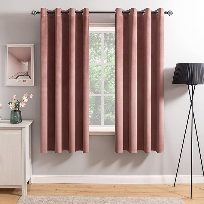 MIULEE Elegant Velvet Curtains Dusty Rose Pink Grommet Curtains Thermal Insulated Soundproof Room Darkening Blackout Curtains/Drapes for Girls & Ladys Living Room/Bedroom Decor 52 x 63 Inch 2 Panels