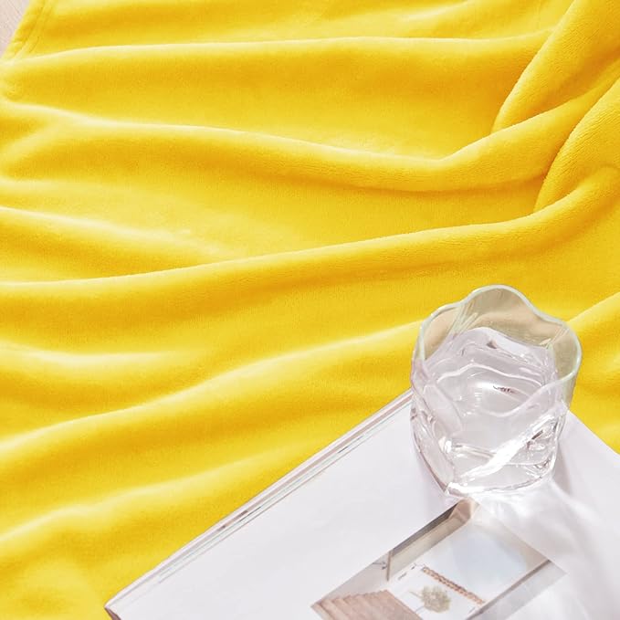 Exclusivo Mezcla Fleece Throw XL Blanket for Couch, Sofa, Super Soft and Warm Vibrant Yellow Blankets, All Season, Cozy, Plush, Lightweight, 50x70 Inches