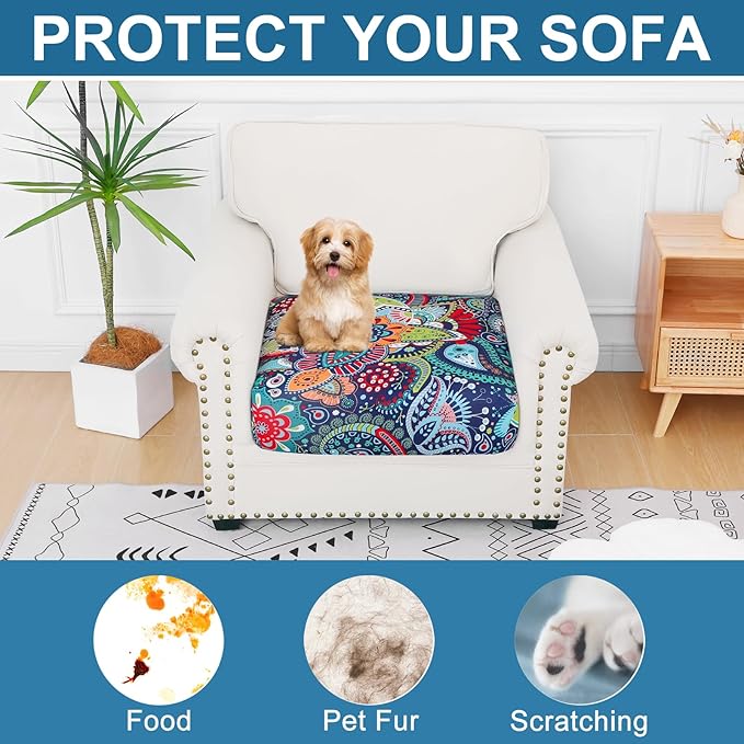 Smiry Printed Couch Cushion Covers, Stretch Soft Couch Covers for Sofa, Washable Non-Slip Sofa Slipcover Furniture Protector for Indoor and Outdoor (1 Pack, Blue Green)