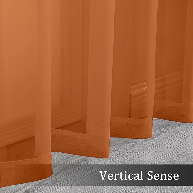 OWENIE Sheer Curtains 90 Inches Long 2 Panels Set for Bedroom, Light Filtering Sheer Curtains Rod Pocket Voile Drapes for Living Room, Airy Soft-Touching Drapes, Orange, Each 42" W x 90" L