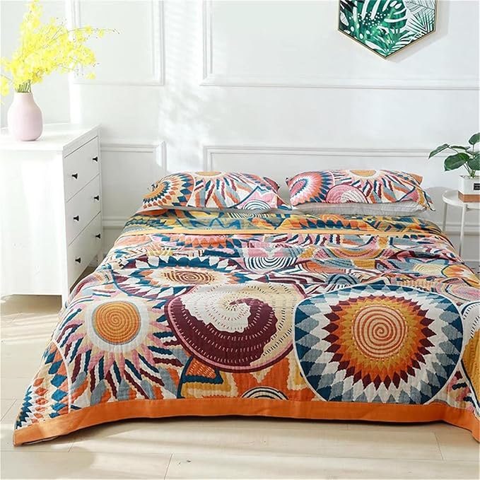 MSGKV Boho Throw Blanket for Bed 60"x80" 100% Cotton Couch Twin Size Blanket Spring Breathable Lightweigh Blankets Home Decor Muslin All Seasons