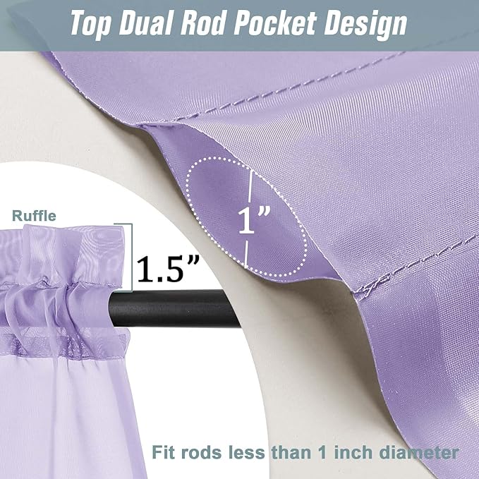Sheer Curtains for Window 96 Inches Long 2 Panels, Soft Airy Light Filtering Voile Sheer Curtains for Living Room Bedroom, Dual Rod Pocket Elegant Window Drapes, Lavender, 2x42Wx96L Inches