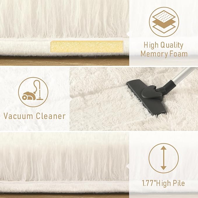 LOCHAS Ultra Soft Indoor Modern Area Rugs Fluffy Living Room Carpets for Children Bedroom Home Decor Nursery Rug 8 x10 Feet, Cream