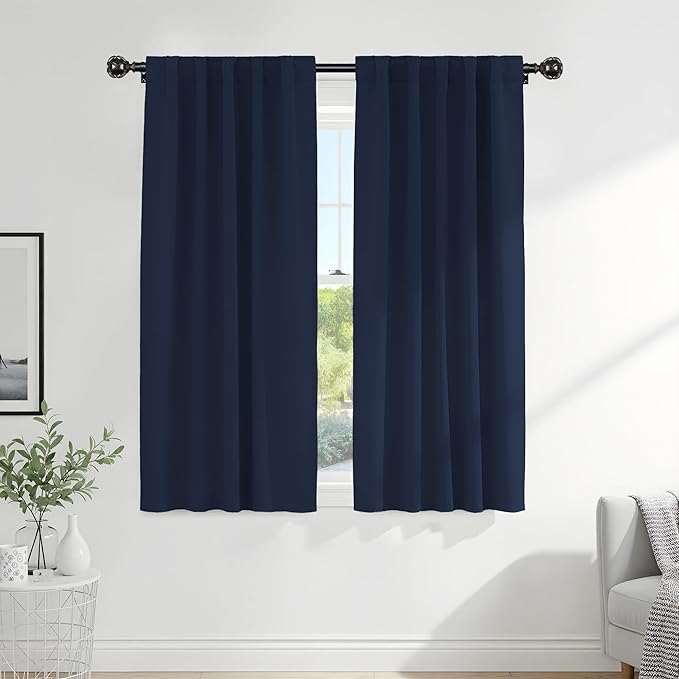 PONY DANCE Living Room Curtains - 42 Wide x 72 Inches Long, Navy Blue Blackout Drapes Thermal Insulated Back Tab & Rod Pocket Curtains/Window Covering for Kids' Room, 2 Panels