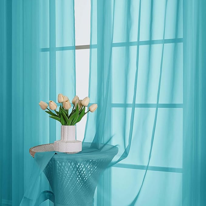 OWENIE Sheer Turquoise Curtains 108 Inches Long for Living Room Bedroom 2 Panels Set, Lightweight Airy Turquoise Sheer Curtain, Filmy Voile Rod Pocket, 2 PCS, Each 59" W x 108" L