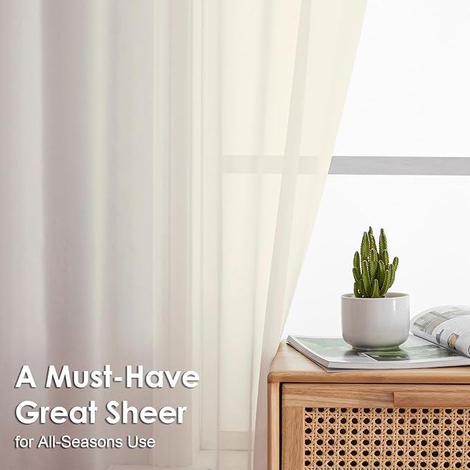 OVZME Cream Sheer Curtains 54 Inches Long 2 Panels - Soft Light Filtering Window Sheer Panels for Living Room/Bedroom, Top Dual Rod Pocket, 1 Pair, Each 42Wx54L Inches