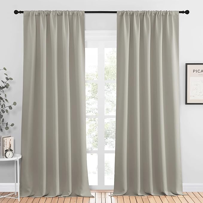 NICETOWN Blackout Curtains for Living Curtains, Room Darkening Window Curtain Panels, Easy-Care Solid Thermal Insulated Draperies/Drapes for Daughter Room (Natural, 2 Panels, 52 by 95)